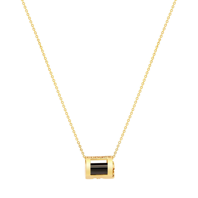 Signature Initials Necklace in Yellow Gold + Black Tourmaline horizontal- Conges Life