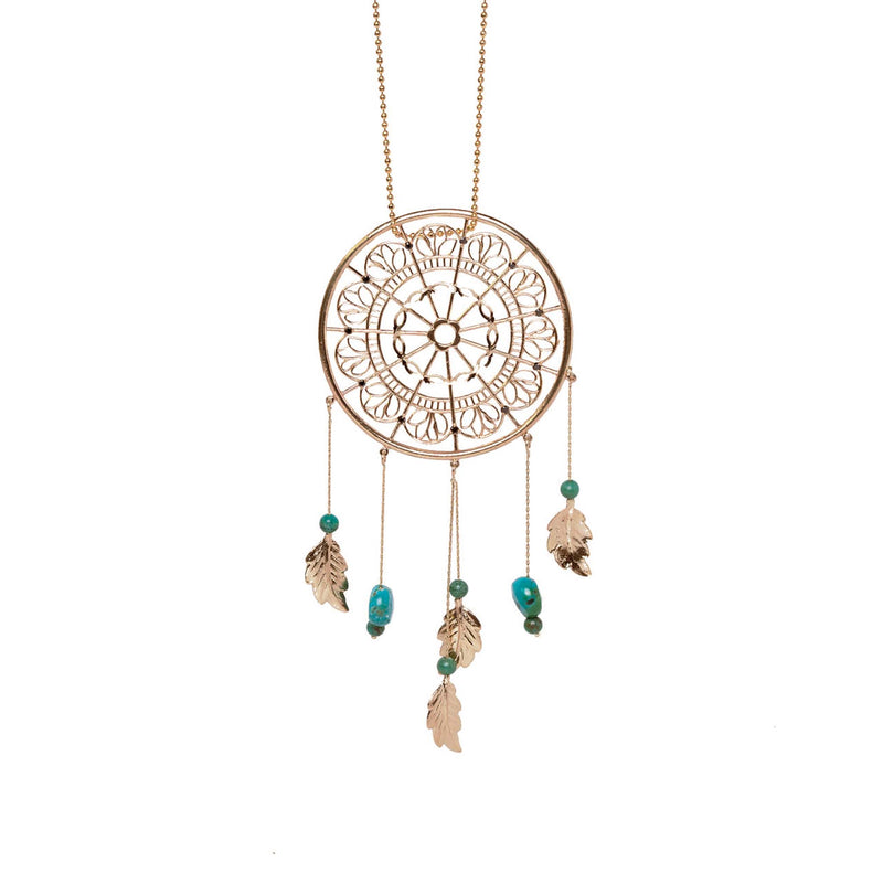 Dream Catcher Necklace in Yellow Gold and Black Diamonds + Chain - Conges Life