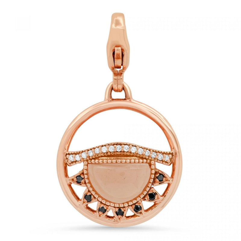 Third Eye Fine Jewelry Charm with Lobster Clasp Solid 14k Rose Gold with Conflict-free Diamonds and Rose Quartz