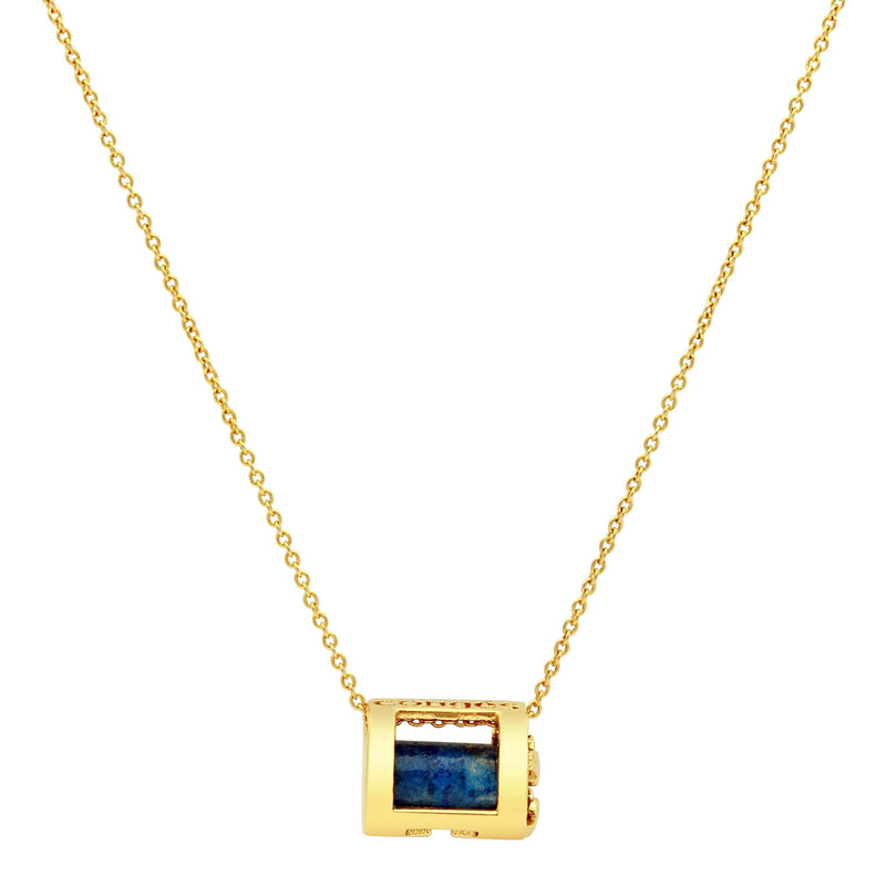 Signature Initials Necklace in Yellow Gold + Lapis - Conges Life