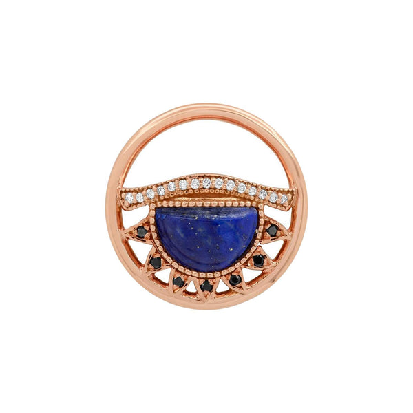 Recycled solid gold charm with conflict free diamonds and blue lapis. 