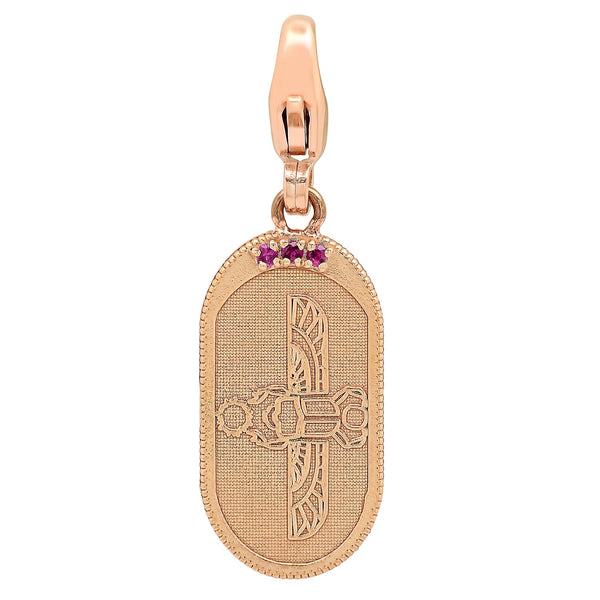 Egyptian Scarab Oval Charm in Rose Gold + Ruby