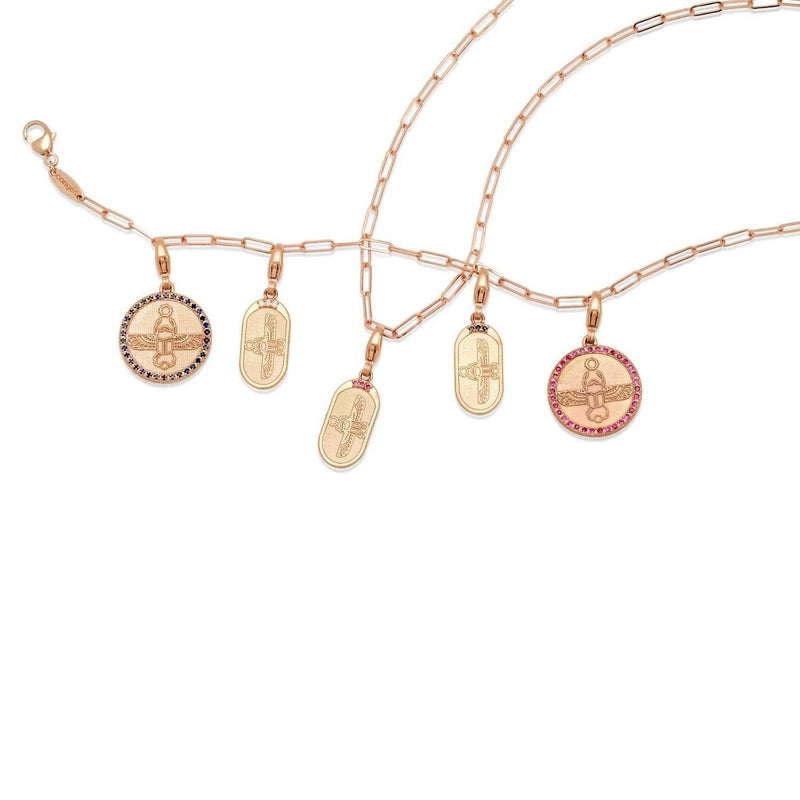 Solid 14k rose gold charm bracelet and necklace with Egyptian Scarab Oval Charms - Conges Life