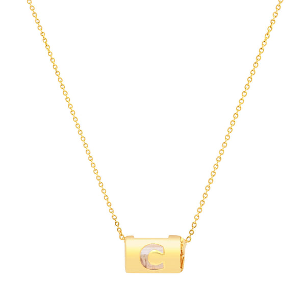 Signature Initials Necklace in Yellow Gold + Smoky Quartz with Letter C - Conges Life