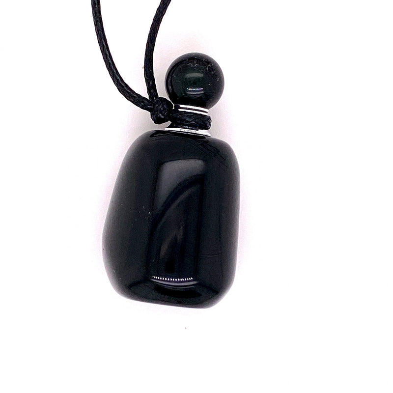 Black Obsidian Crystal Essential Oil Jar Necklace -  Congés Life