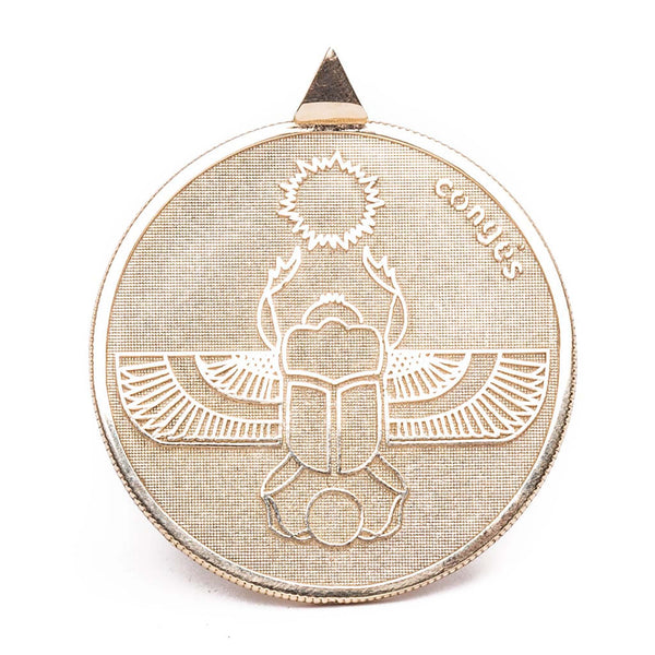 Egyptian Scarab Two-Sided Coin Necklace in 14k Yellow Gold - Scarab Imprint