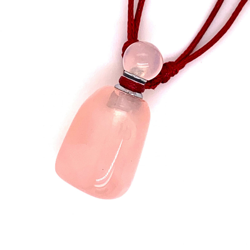 Rose Quartz Crystal Essential Oil Jar Necklace -  Congés Life