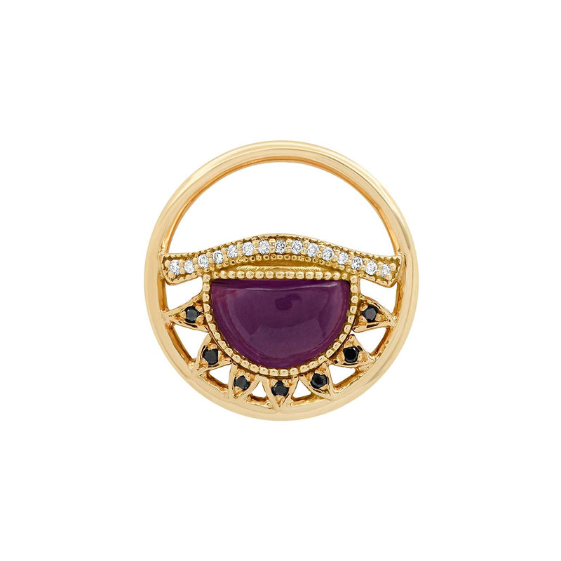 Third Eye Fine Jewelry Charm Solid 14k Yellow Gold with Conflict-free Diamonds and Amethyst.