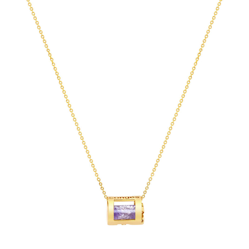 Signature Initials Necklace in Yellow Gold + Amethyst in horizontal - Conges Life
