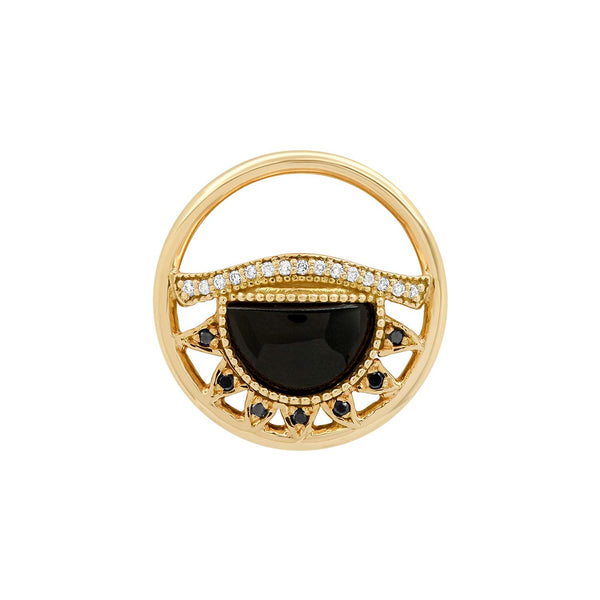 Black tourmaline protection jewelry charm in 14k yellow gold.