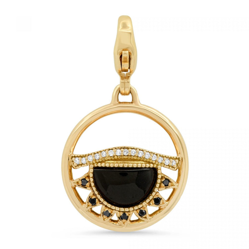 Third Eye Fine Jewelry Charm with Lobster Clasp Solid 14k Yellow Gold with Conflict-free Diamonds and Black Tourmaline