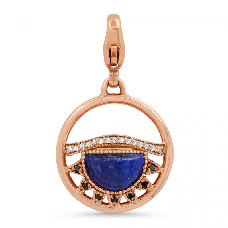 Third Eye Fine Jewelry Charm with Lobster Clasp Solid 14k Rose Gold with Conflict-free Diamonds and Blue Lapis