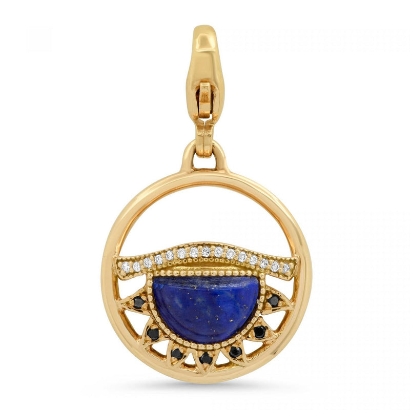 Third Eye Fine Jewelry Charm with Lobster Clasp Solid 14k Yellow Gold with Conflict-free Diamonds and Blue Lapis