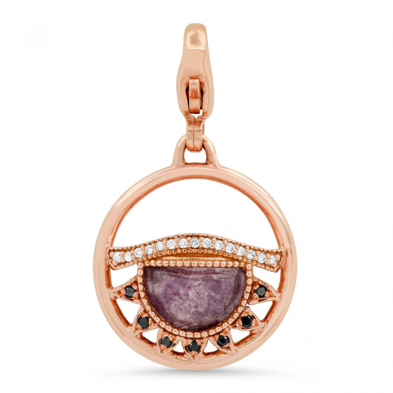 Third Eye Fine Jewelry Charm with Lobster Clasp Solid 14k Rose Gold with Conflict-free Diamonds and Lepidolite