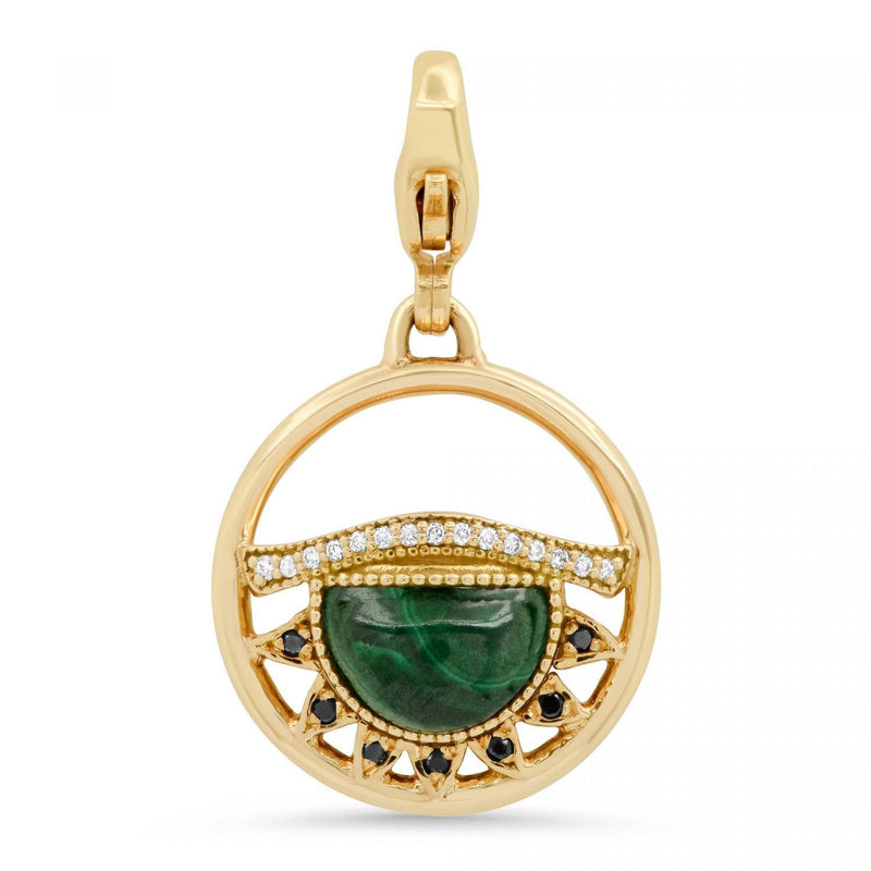 Third Eye Fine Jewelry Charm with Lobster Clasp Solid 14k Yellow Gold with Conflict-free Diamonds and Malachite