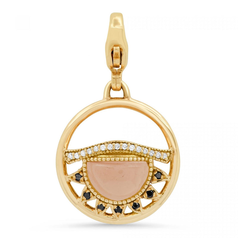 Third Eye Fine Jewelry Charm with Lobster Clasp Solid 14k Yellow Gold with Conflict-free Diamonds and Rose Quartz