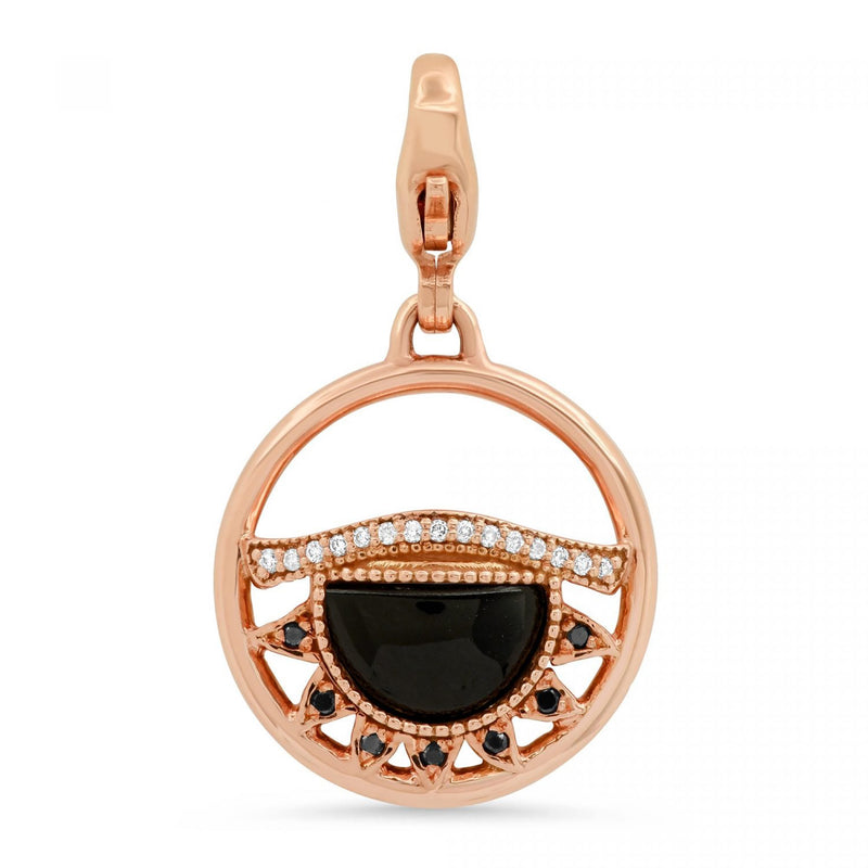 Third Eye Fine Jewelry Charm with Lobster Clasp Solid 14k Rose Gold with Conflict-free Diamonds and Black Tourmaline