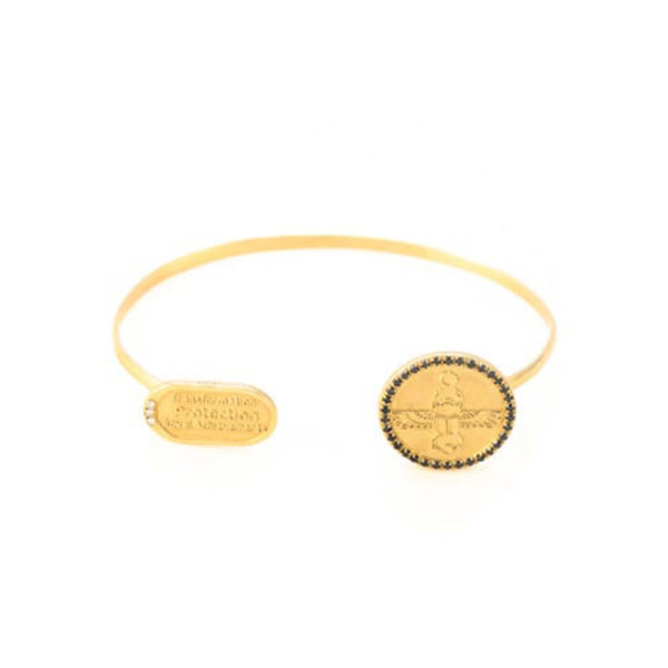 Egyptian Scarab Bracelet with Diamonds on Yellow 14k Reclaimed Gold