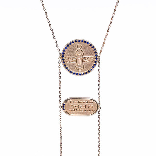 Egyptian Scarab Dual Necklace + Blue Sapphires - Conges Life
