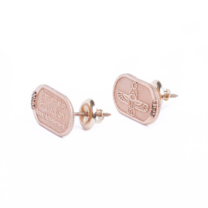 Conges Egyptian Scarab Earrings with Champagne Diamonds Side View with Screw Back
