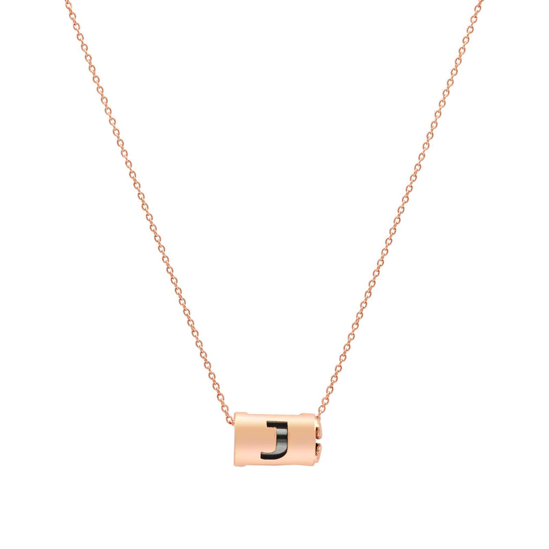 Signature Initials Necklace in Rose Gold + Hematite with Letter J - Conges Life
