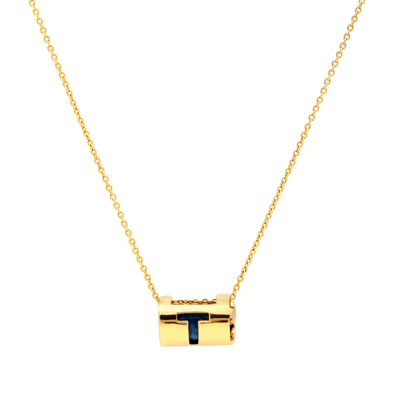 Signature Initials Necklace in Yellow Gold + Lapis with Letter T- Conges Life