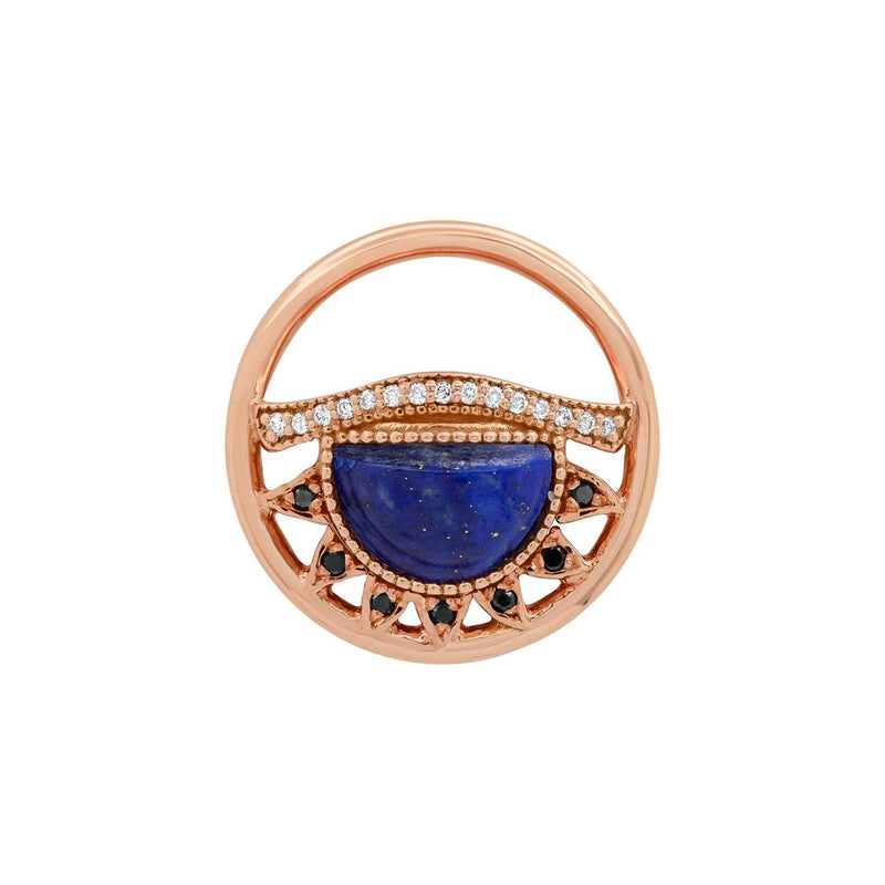 Recycled solid gold charm with conflict free diamonds and blue lapis. 