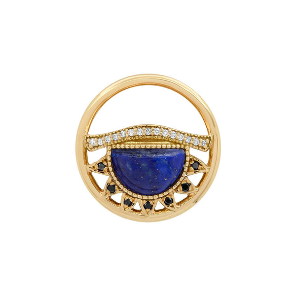 Recycled solid gold charm with conflict free diamonds and blue lapis.