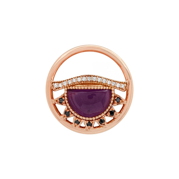 Third Eye Fine Jewelry Charm Solid 14k Rose Gold with Conflict-free Diamonds and Amethyst.