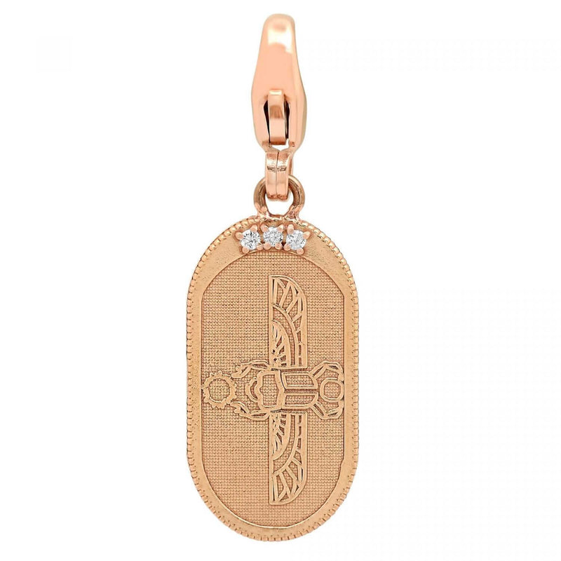 Egyptian Scarab Oval Charm in Rose Gold + White Diamonds