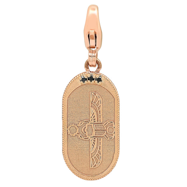 Egyptian Scarab Oval Charm in Rose Gold + Black Diamonds