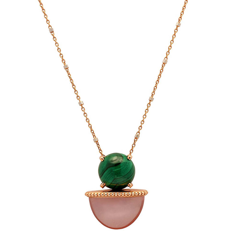 Rose Quartz Necklace + Malachite on Rose Gold - Conges Life