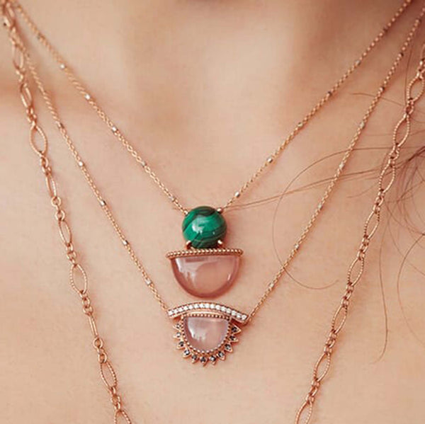 Rose Quartz Necklace + Malachite layering necklace - Conges Life