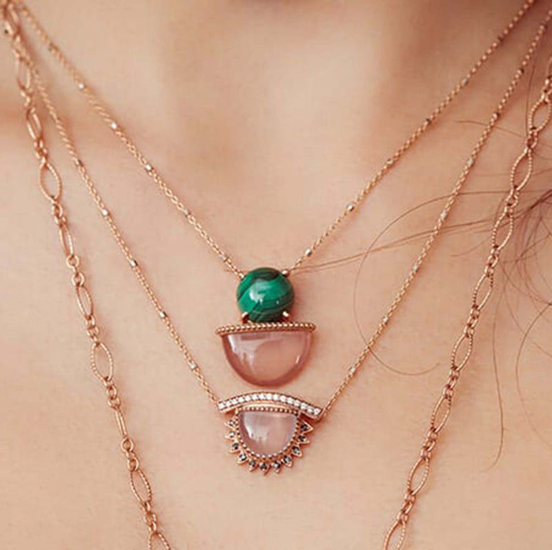 Rose Quartz Necklace + Malachite layering necklace - Conges Life