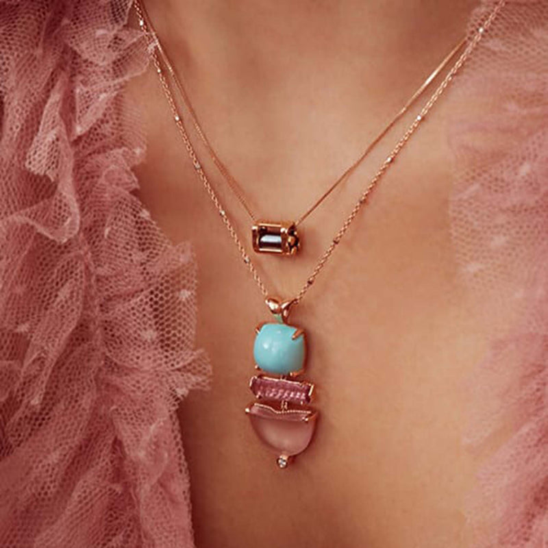 Rose Quartz Necklace + Turquoise on a model