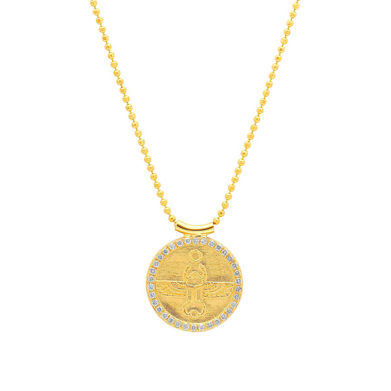 Egyptian Scarab Necklace in 14k Yellow Gold and White Diamonds - Conges Life