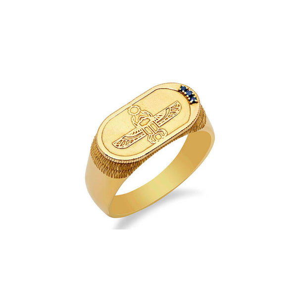 Egyptian Scarab Signet Ring with Sapphires in 14k Yellow Gold - Conges Life
