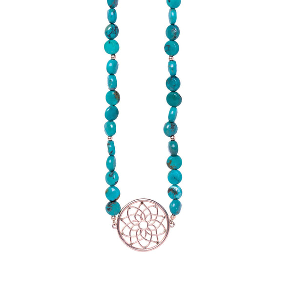 Dream Catcher Choker in Rose Gold and Champagne Diamonds + Turquoise - Conges Life