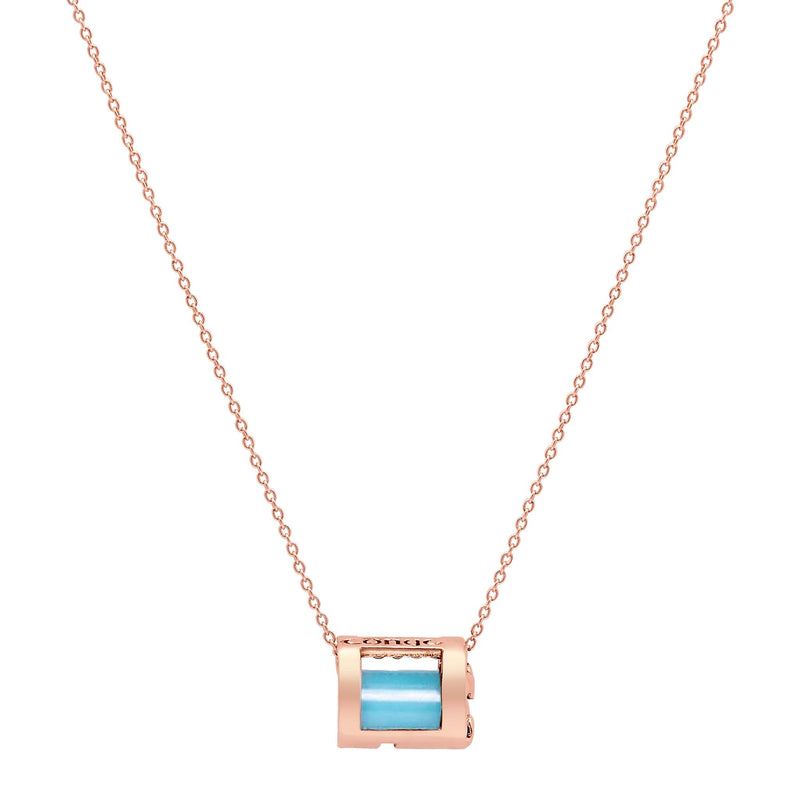 Horizontal configuration of Signature Initials Necklace in Rose Gold + Turquoise - Conges Life