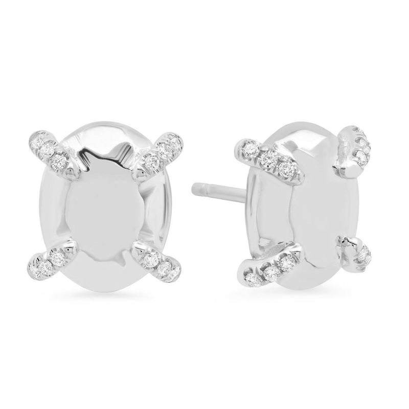 Golden Oval Stud Earrings + White Diamonds - Conges Life