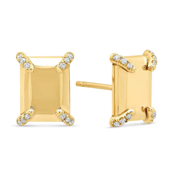 Golden Emerald Stud Earrings + White Diamonds - Conges Life