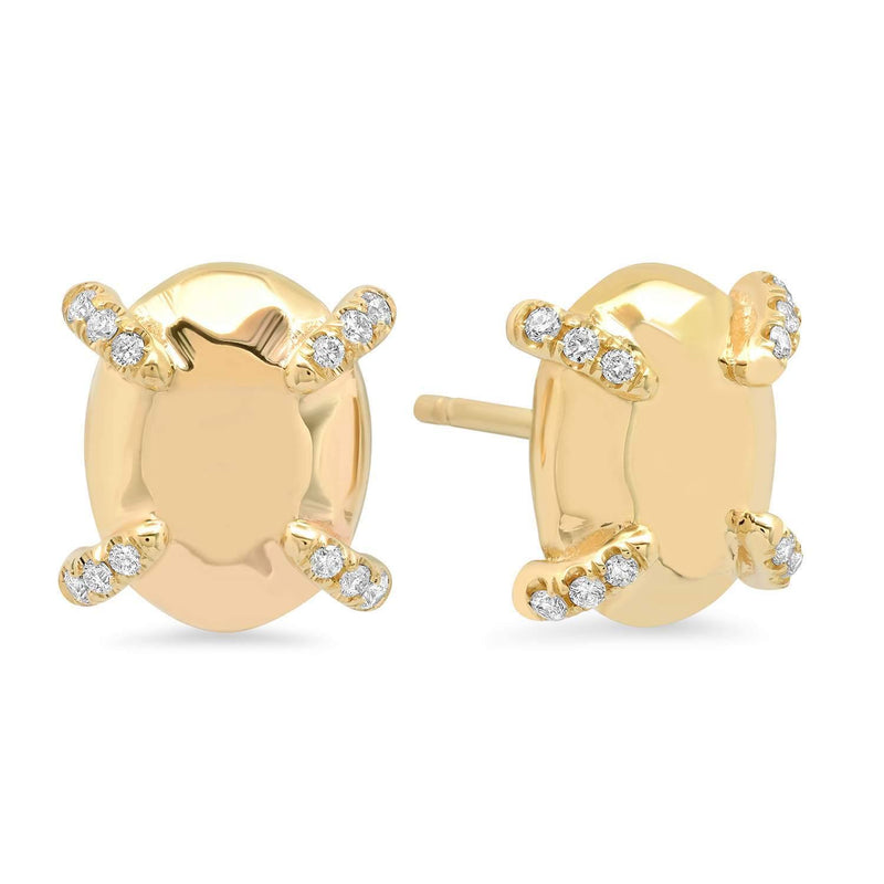 Golden Oval Stud Earrings + White Diamonds - Conges Life