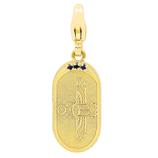 Egyptian Scarab Oval Charm in Yellow Gold + Sapphire