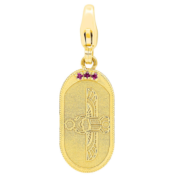 Egyptian Scarab Oval Charm in Yellow Gold + Ruby