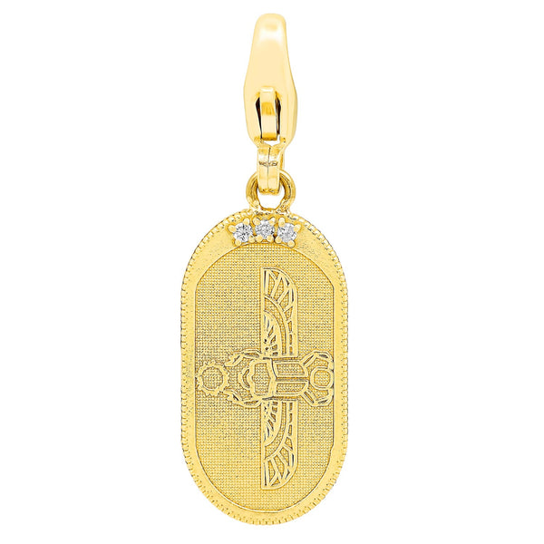 Egyptian Scarab Oval Charm in Yellow Gold + White Diamonds