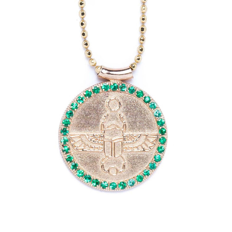 Egyptian Scarab Choker Necklace in Yellow Gold with Emeralds Conges Life